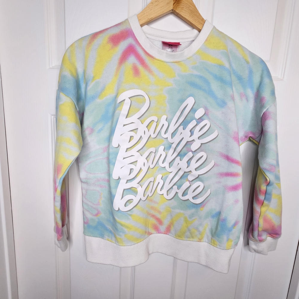 Barbie Girls Sweatshirt Tie-Dye Multi-Color Crewneck Size M 10-12
